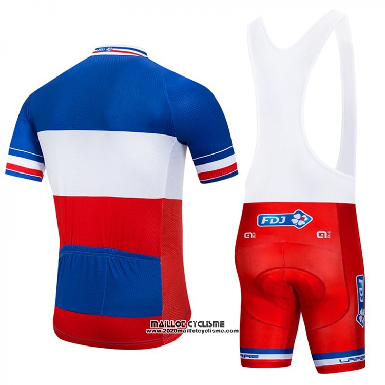 2018 Maillot Ciclismo FDJ Bleu Blanc Rouge Manches Courtes et Cuissard